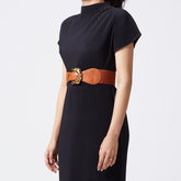 Tan elastic-back distended buckle belt